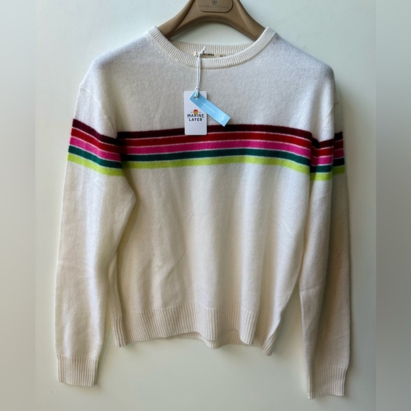 NWT Marine Layer 100% Cashmere Harper Sweater in Multi Stripe, XS - Picture 6 of 16